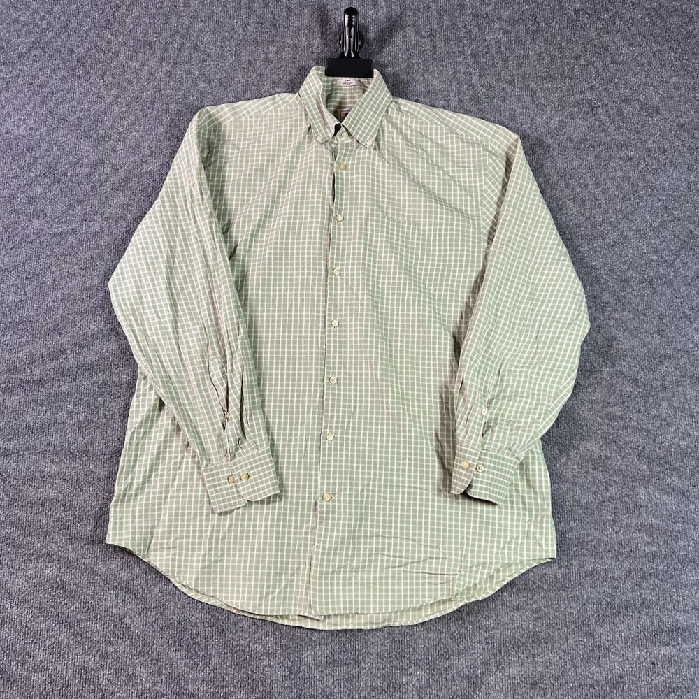 Peter Millar Corsique Shirt Men Large Green White Plaid 100% Cotton Button Front